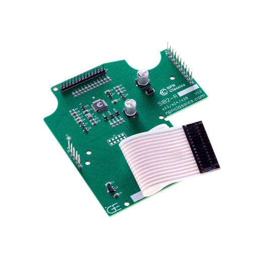 Green electronic circuit board (battery-less SI board) with components for BMW E28 instrument cluster
