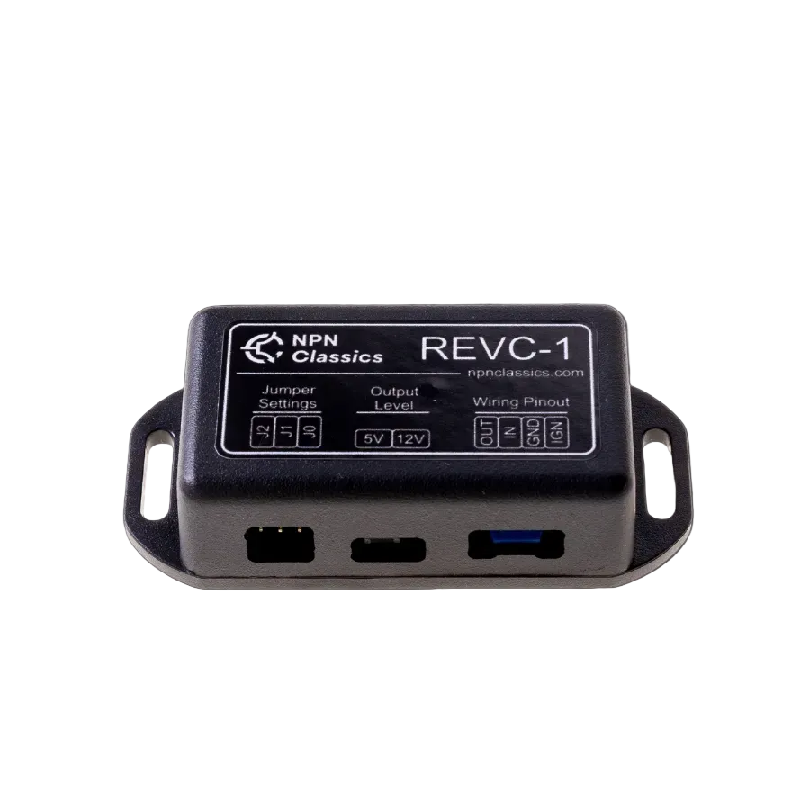 Electronic device labeled 'REVC-1' by NPN Classics on a gray background