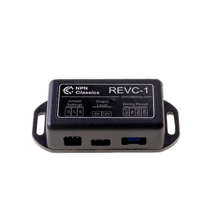 Electronic device labeled 'REVC-1' by NPN Classics on a gray background